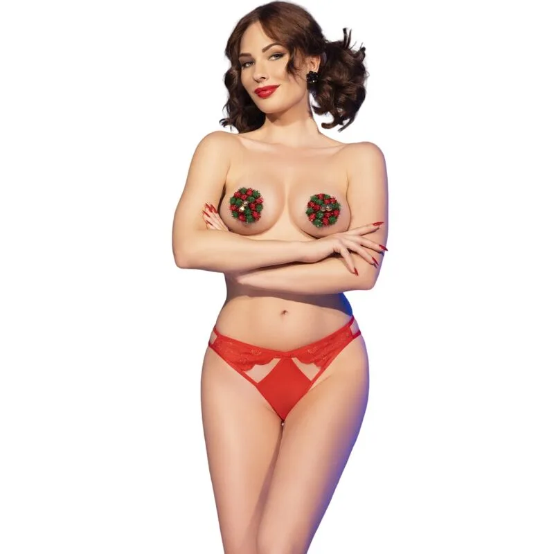 Chilirose CR 4839 Festlig Jul Lingeriset – Nipple Covers & Trosor i Rött, Storlek L/XL
