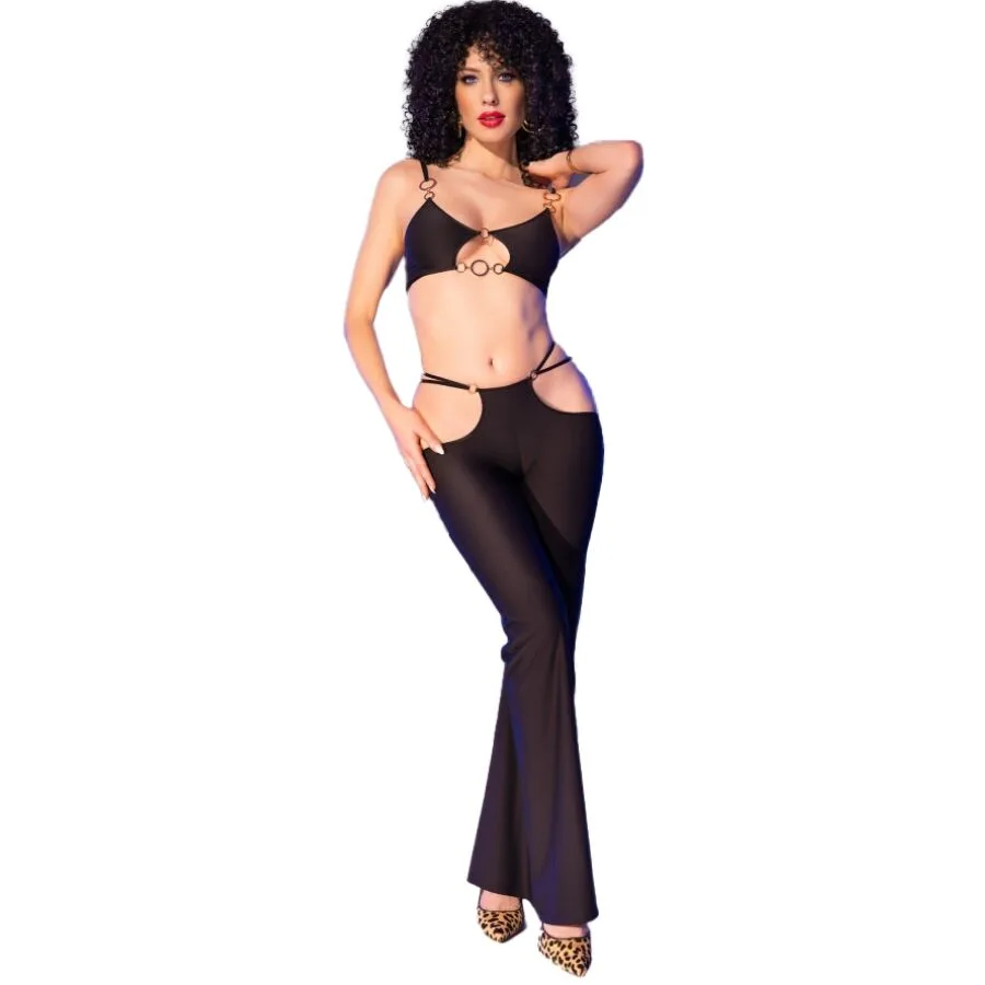 Chilirose CR 4851 Svart Lingerietopp och Leggingsset med Guldfärgade Accessoarer – Storlek M