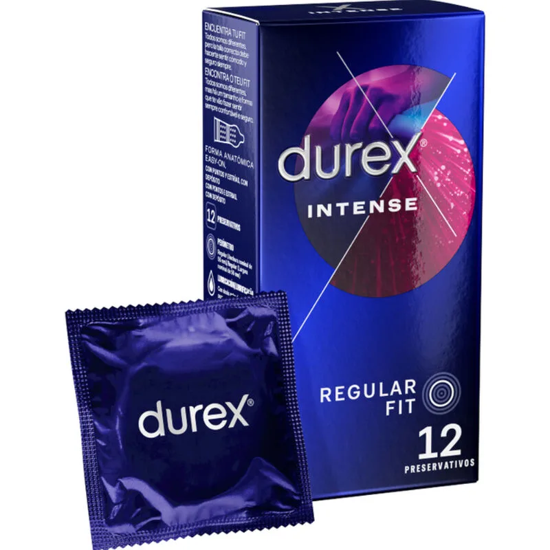 Durex Intense Orgasmic Räfflat & Prickigt Kondomer med Stimulerande Gel – Förpackning med 12