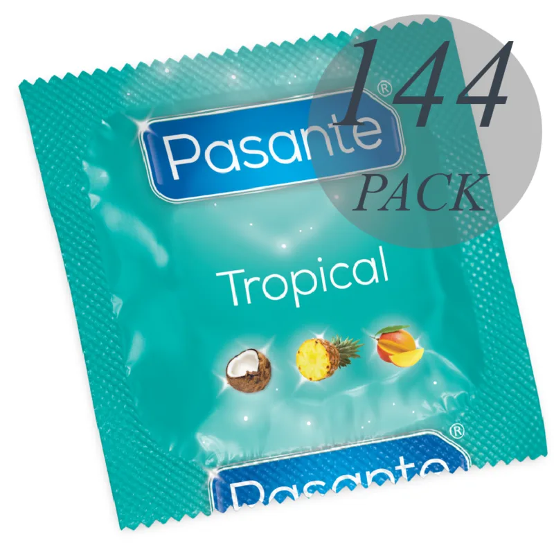 Pasante Tropical Smaksatta Kondomer – Mango, Ananas & Kokos – Storpack med 144 enheter
