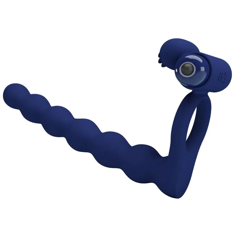 Pretty Love - Ajmal Vibrating Penisring med Analplugg – Blå