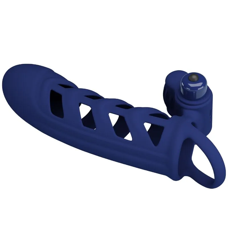 Pretty Love Altaf Vibrating Penis Ring with Silicone Sheath – Blue