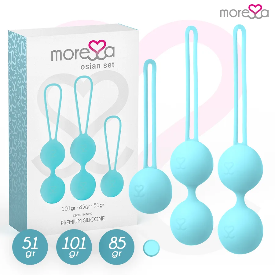 Moressa Osian Set Premium Bäckenbottenträning Kegelkulor – Turkos Silikon (3-Stegs Progressivt System)