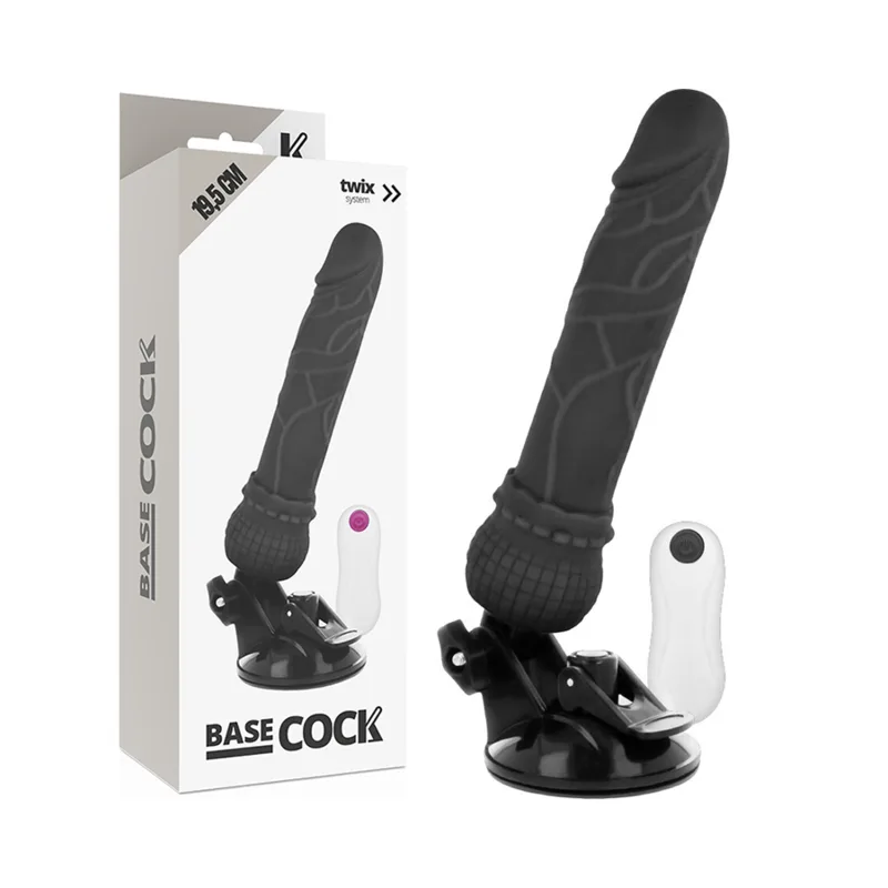Basecock Realistisk Vibrerande Dildo med Kabelansluten Fjärrkontroll – Svart, 19,5 cm x 4 cm