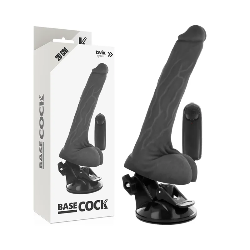 Basecock Realistisk Svart Vibrerande Dildo med Testiklar – Fjärrkontroll | 20 cm x 4 cm