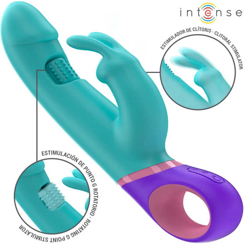 Intense - Monica Dubbelstimulerande Rabbit-vibrator med Roterande G-punktsstimulator | Blå