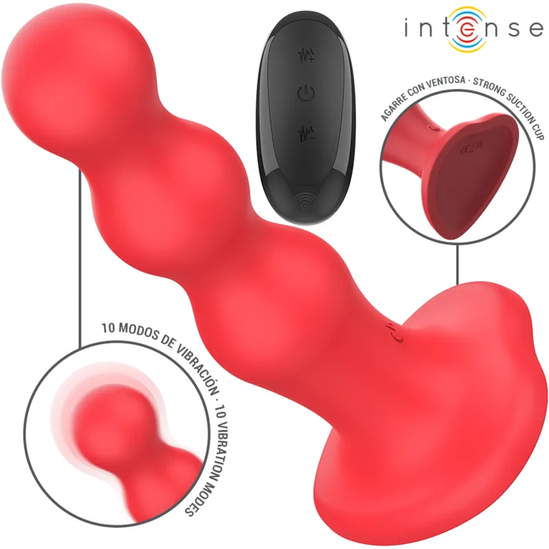 Intense - Cody Texturerad Vibrator med Sugkoppsbas & Fjärrkontroll – Röd