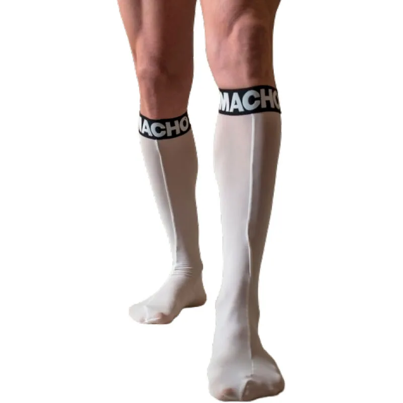 Macho - Halvgenomskinliga Fetischstrumpor, Vit, One Size (EU 36–44)