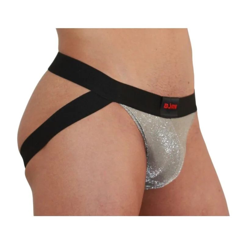 BURN 001 Jock Shiny Beige Jockstrap – Svart / Storlek M