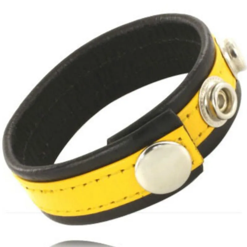 Metal Hard Adjustable Leather Penis & Testicular Strap – Yellow & Black