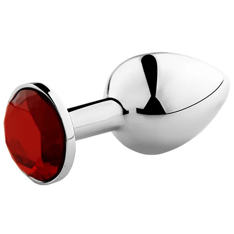 Secretplay Analplug Small – Polerad Aluminium med Röd Diamantbas